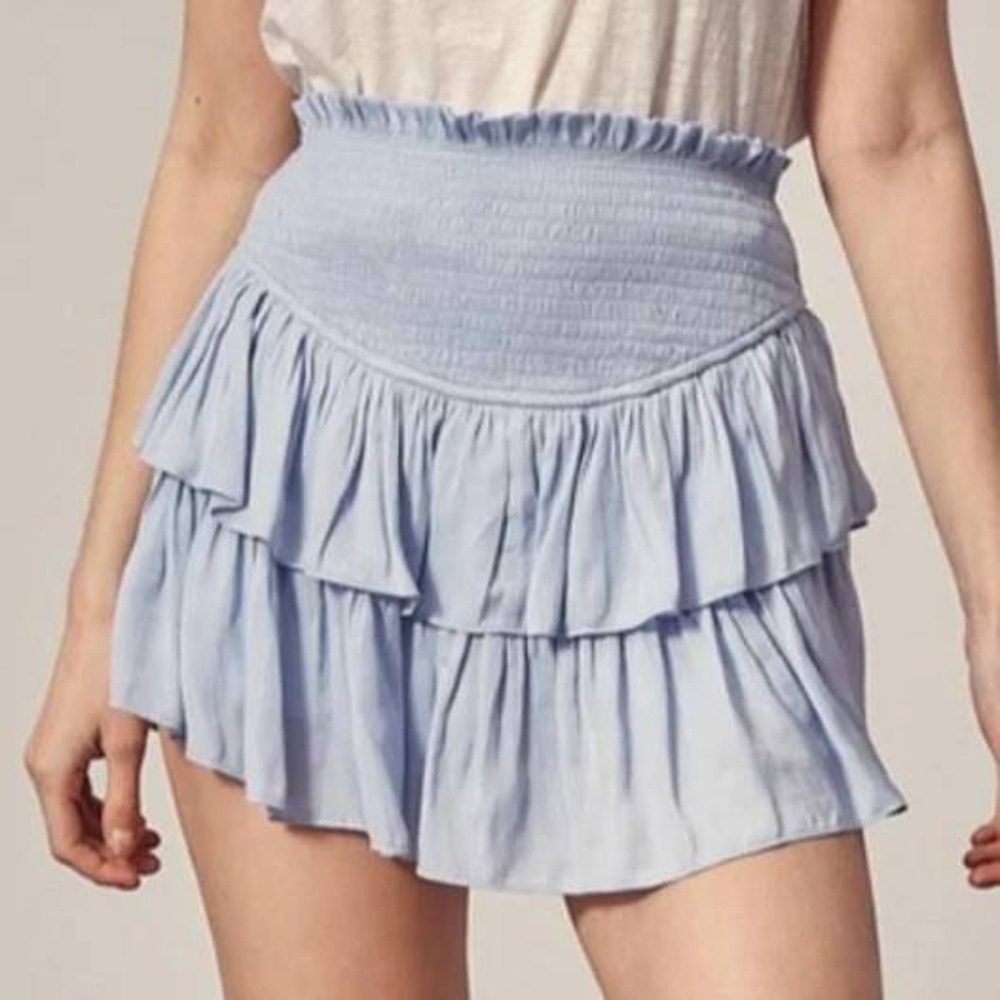 Hayden Women's Large Light Blue Ruffle Skirt Smocked Tiered‎ Mini